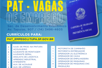 PAT disponibiliza 66 vagas de emprego