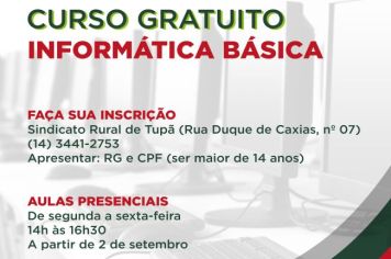 Prefeitura e Sindicato Rural oferecem curso gratuito de informática básica 