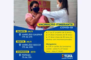 Vacinação Itinerante tem mais três datas e locais confirmados 