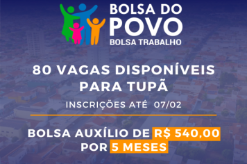 Programa Bolsa do Povo disponibiliza 80 vagas para Tupã