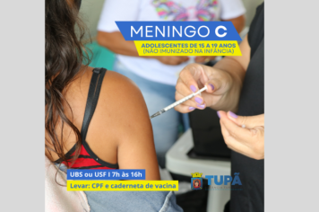 Vacina Meningo C está disponível para jovens de 15 a 19 anos