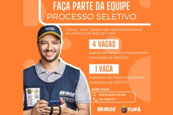 IBGE abre processo seletivo para 5 vagas na agência do Instituto em Tupã