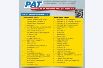 PAT de Tupã divulga 114 oportunidades de emprego anunciadas por empresas