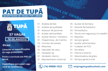 PAT auxilia a procura de emprego em Tupã