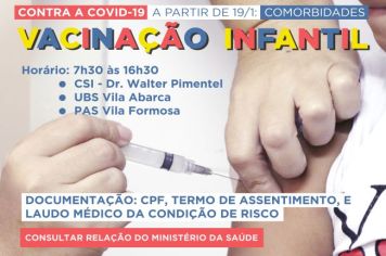 Vacinação de crianças de 5 a 11 anos começa nesta quarta (19) em Tupã
