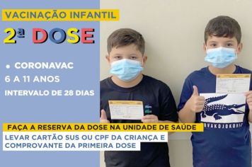 Crianças vacinadas há 28 dias com CoronaVac devem reservar 2ª dose