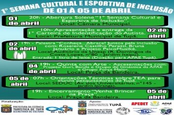 Tupã terá semana Cultural e Esportiva de Inclusão Social