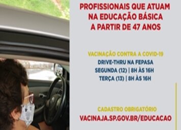 Profissionais da educação serão vacinados na próxima segunda e terça