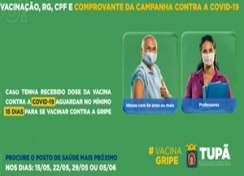 Prefeitura convoca grupo prioritário da 2ª etapa da Campanha contra a gripe