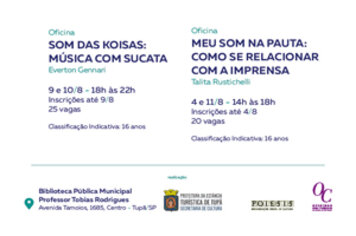 Secretaria de Cultura realizará 2 oficinas culturais em agosto