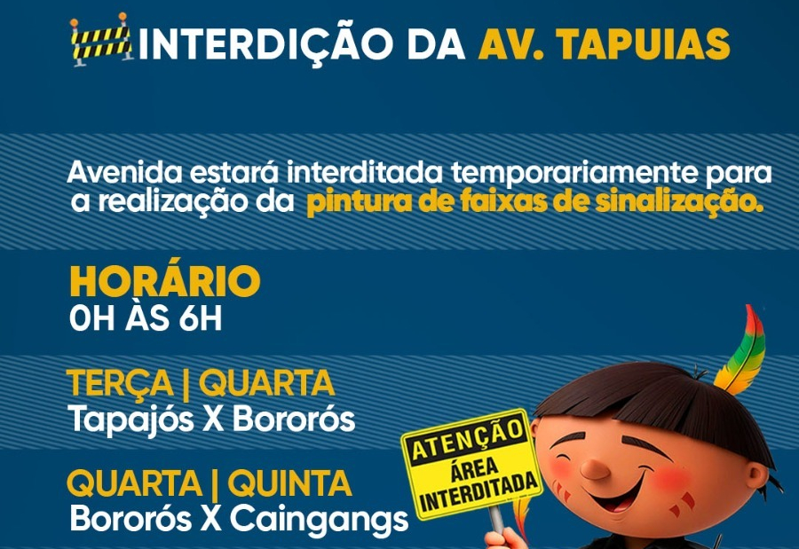 Trabalho de pintura de faixas interrompe trânsito na avenida Tapuias durante a madrugada