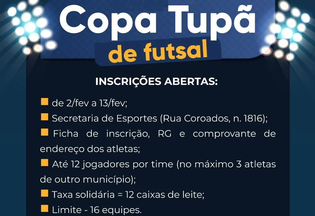 Secretaria de Esportes abre inscrições para Copa Tupã de Futsal 