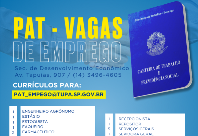 PAT abre tabela com 95 vagas de emprego disponíveis