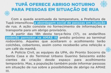 Prefeitura oferece abrigo noturno para pessoas em situação de rua