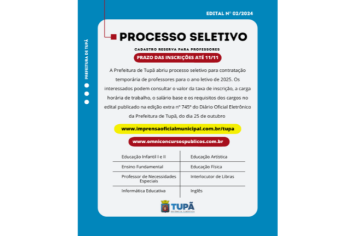 Prefeitura de Tupã abre processo seletivo para contratação temporária de professores