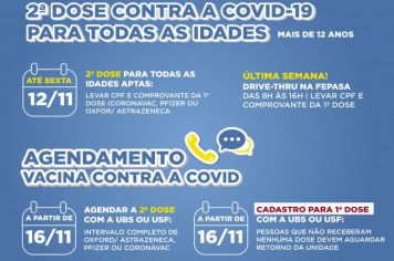 Pessoas de todas as idades podem receber a 2ª dose até sexta na FEPASA