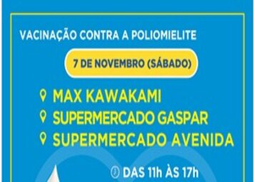 Campanha contra pólio terá tendas de vacinação em três supermercados