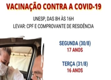 Tupã vacinará jovens de 17 e 16 anos contra a covid-19