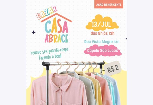 Roupas à R$ 2 serão vendidas em bazar solidário da Casa Abrace