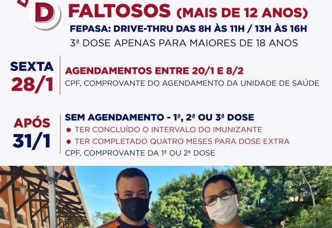 Sexta-feira (28) será o Dia D para quem faltou no dia agendado para vacinação