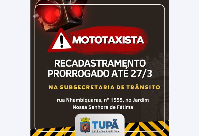 SST prorroga prazo para recadastramento dos mototaxistas