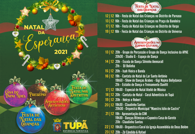 Programação do Natal da Esperança começa a partir deste domingo